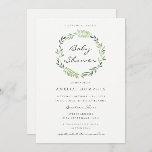 Waterverf krans Baby shower uitnodiging (Voorkant / Achterkant)