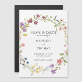 Waterverf krans bloemenbruiloft bewaar de datum magnetische uitnodiging (Voorkant / Achterkant)