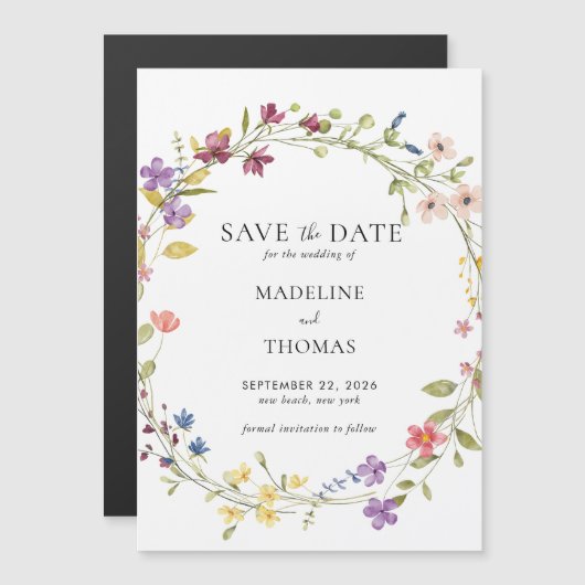 Waterverf krans bloemenbruiloft bewaar de datum magnetische uitnodiging (Voorkant / Achterkant)