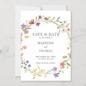 Waterverf krans bloemenbruiloft bewaar de datum magnetische uitnodiging (Voorkant)