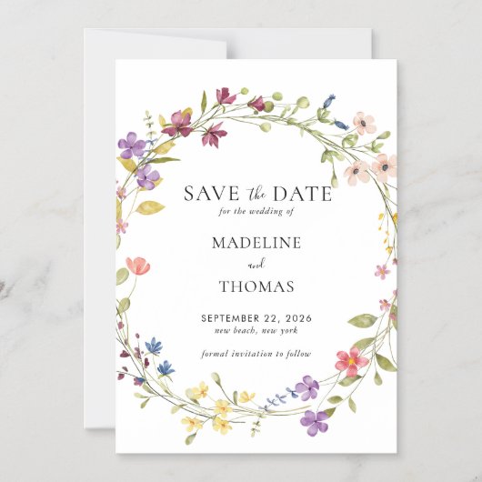 Waterverf krans bloemenbruiloft bewaar de datum magnetische uitnodiging (Voorkant)