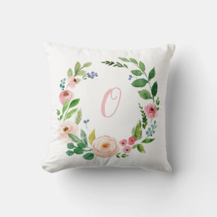 Waterverf krans blush roze gepersonaliseerd kussen