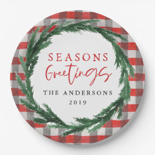 Waterverf krans + check kerstvakantie papieren bordje