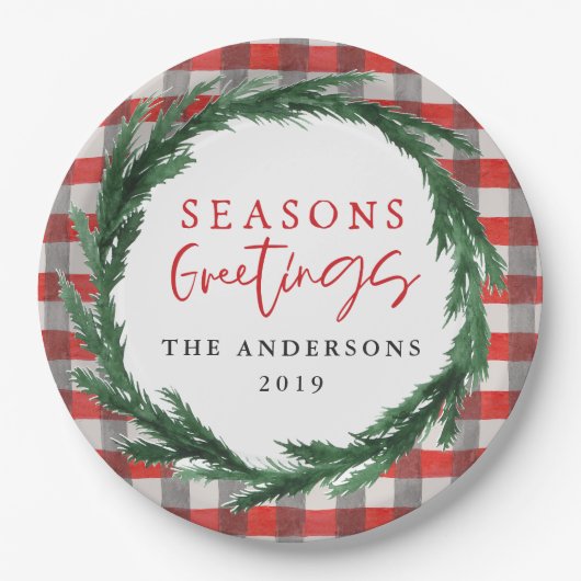 Waterverf krans + check kerstvakantie papieren bordje (Voorkant)