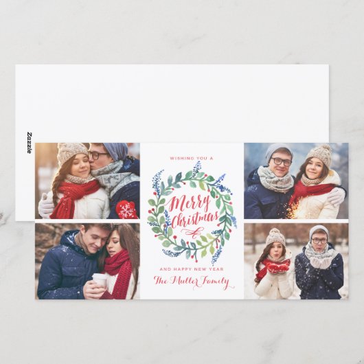 Waterverf Krans Collectie 4 Foto Vakantie Feestdagenkaart (Voorkant / Achterkant)