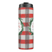 Waterverf krans en check kerstcadeau thermosbeker (Voorkant)