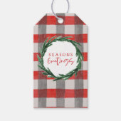 Waterverf krans en check kerstvakantie cadeaulabel (Voorkant)