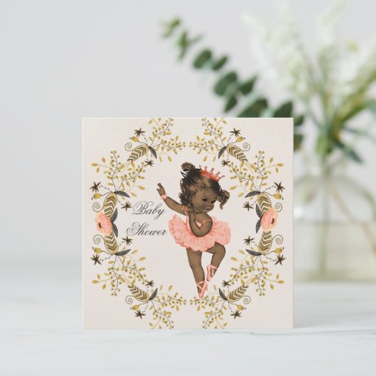 Waterverf Krans Etnische Ballerina Baby shower Kaart (Staand voorkant)