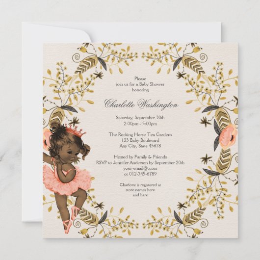 Waterverf Krans Etnische Ballerina Baby shower Kaart (Achterkant)