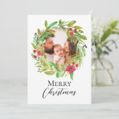 Waterverf krans Familiefoto Vrolijk kerstfeest Feestdagenkaart (Staand voorkant)