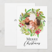 Waterverf krans Familiefoto Vrolijk kerstfeest Feestdagenkaart (Voorkant / Achterkant)
