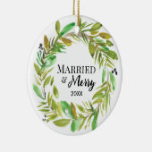 Waterverf krans Foto Getrouwd en vrolijk Keramisch Ornament (Rechts)