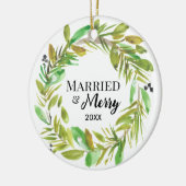 Waterverf krans Foto Getrouwd en vrolijk Keramisch Ornament (Links)