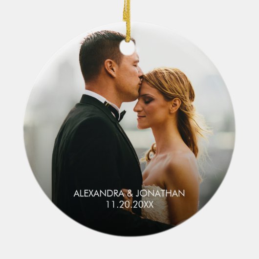 Waterverf krans Foto Getrouwd en vrolijk Keramisch Ornament (Achterkant)