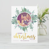Waterverf Krans Foto Goud Vrolijk Kerstfeest Feestdagenkaart (Staand voorkant)