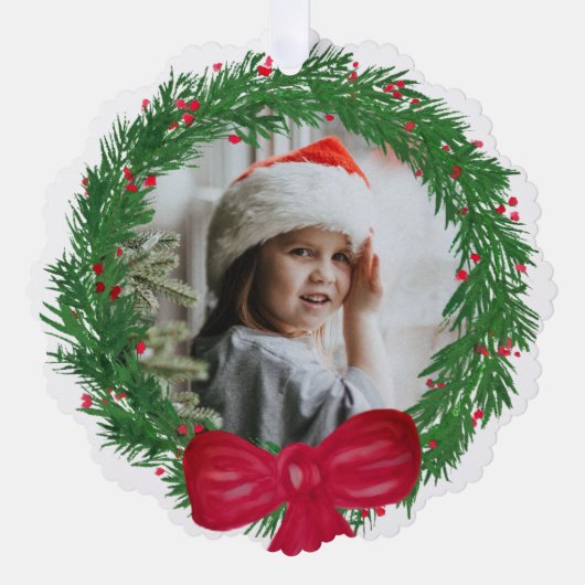 Waterverf krans foto Lijst Vrolijk kerstfeest Ornament Kaart (Voorkant)