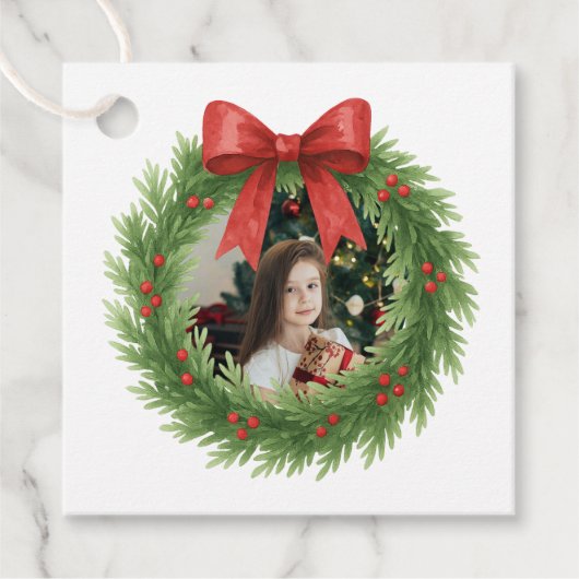 Waterverf Krans Foto Moderne Kerst Bedankjes Labels (Voorkant)