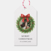 Waterverf Krans Foto Moderne Kerst Cadeaulabel (Voorkant)