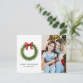 Waterverf Krans Foto Moderne Kerst Feestdagenkaart (Staand voorkant)