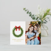 Waterverf Krans Foto Moderne Kerst Folie Feestdagen Briefkaart (Staand Voorkant)