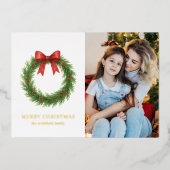 Waterverf Krans Foto Moderne Kerst Folie Feestdagenkaart (Voorkant)