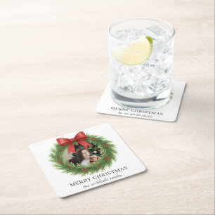 Waterverf Krans Foto Moderne Kerst Kartonnen Onderzetters