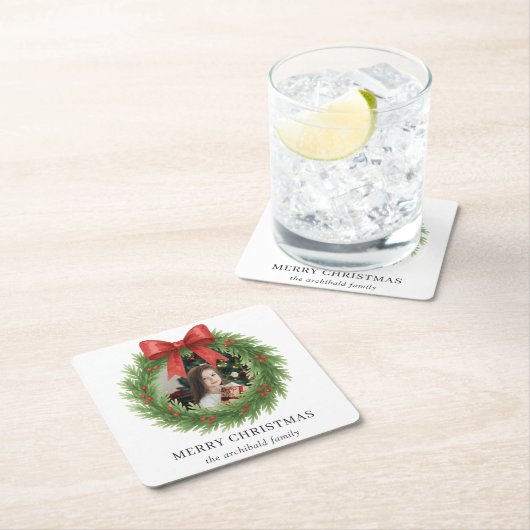 Waterverf Krans Foto Moderne Kerst Kartonnen Onderzetters (Insitu)