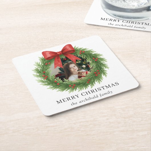 Waterverf Krans Foto Moderne Kerst Kartonnen Onderzetters (Schuin)