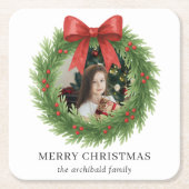 Waterverf Krans Foto Moderne Kerst Kartonnen Onderzetters (Voorkant)