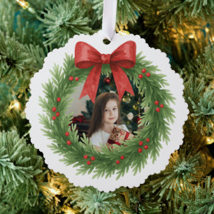 Waterverf Krans Foto Moderne Kerst Ornament Kaart