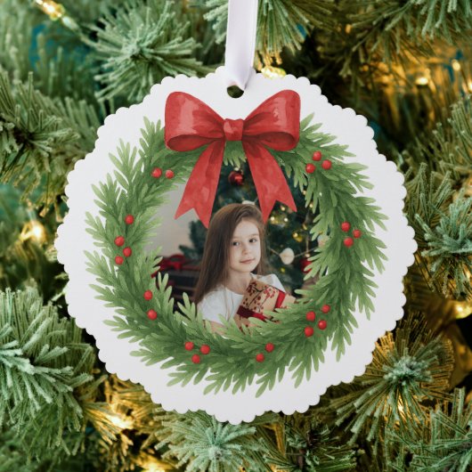 Waterverf Krans Foto Moderne Kerst Ornament Kaart (Insitu (Drie))