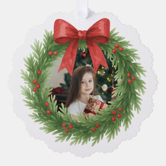 Waterverf Krans Foto Moderne Kerst Ornament Kaart (Voorkant)