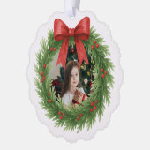 Waterverf Krans Foto Moderne Kerst Ornament Kaart (Links)