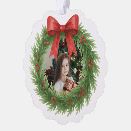 Waterverf Krans Foto Moderne Kerst Ornament Kaart (Links)