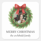 Waterverf Krans Foto Moderne Kerst Vierkante Sticker (Voorkant)