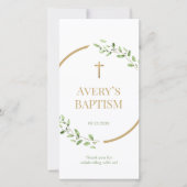 Waterverf krans Gouden kruis Doop Bladwijzer Bedankkaart (Voorkant)