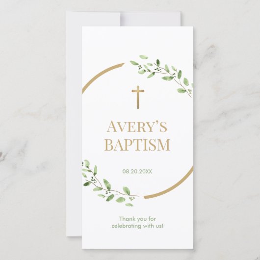 Waterverf krans Gouden kruis Doop Bladwijzer Bedankkaart (Voorkant)