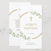 Waterverf krans Gouden kruis Doop Bladwijzer Bedankkaart (Voorkant / Achterkant)