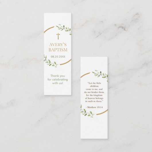 Waterverf krans Gouden kruis Doop Bladwijzer Mini Visitekaartje (Voorkant / Achterkant)