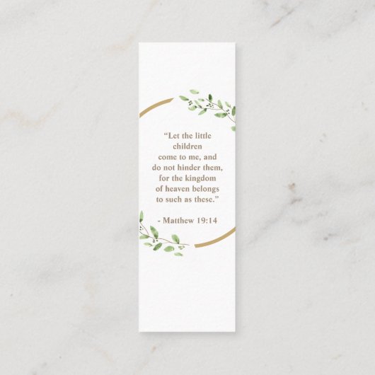 Waterverf krans Gouden kruis Doop Bladwijzer Mini Visitekaartje (Achterkant)