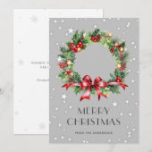 Waterverf krans Holly Stars Merry Christmas Kaart (Voorkant / Achterkant)