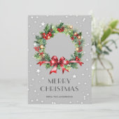 Waterverf krans Holly Stars Merry Christmas Kaart (Staand voorkant)