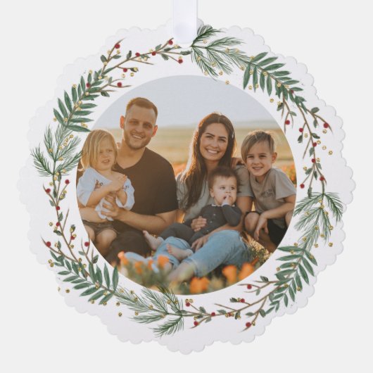 Waterverf Krans hulstbessen en groene bladeren Ornament Kaart (Voorkant)