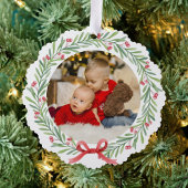 Waterverf Krans hulstbessen en groene bladeren Ornament Kaart