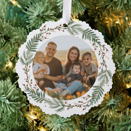 Waterverf Krans hulstbessen en groene bladeren Ornament Kaart