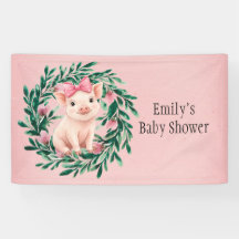 Waterverf Krans met Baby Pig Girl Baby shower