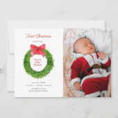 Waterverf krans met boog Baby foto geboorte Aankondiging (Voorkant)