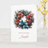 Waterverf Krans met Holly Verjaardag Kaart (Gele Bloem)