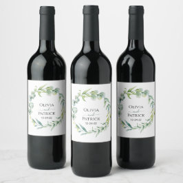 waterverf krans mintgroene eucalyptus klassiek  wijn etiket