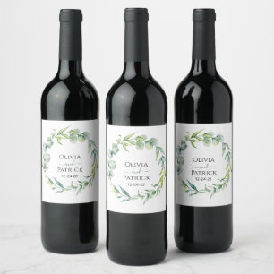 waterverf krans mintgroene eucalyptus klassiek wijn etiket